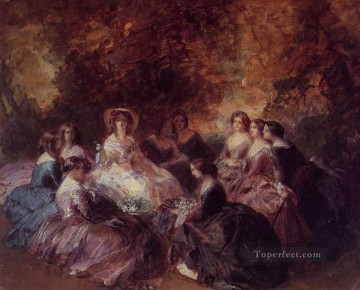 フランツ・クサヴァー・ウィンターハルター Painting - 侍女たちに囲まれたウジェニー皇后 1855年 フランツ・クサーヴァー・ウィンターハルター